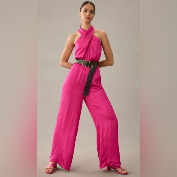 Anthropologie Dolan size large halter neck satin jumpsuit - Picture 2 of 7